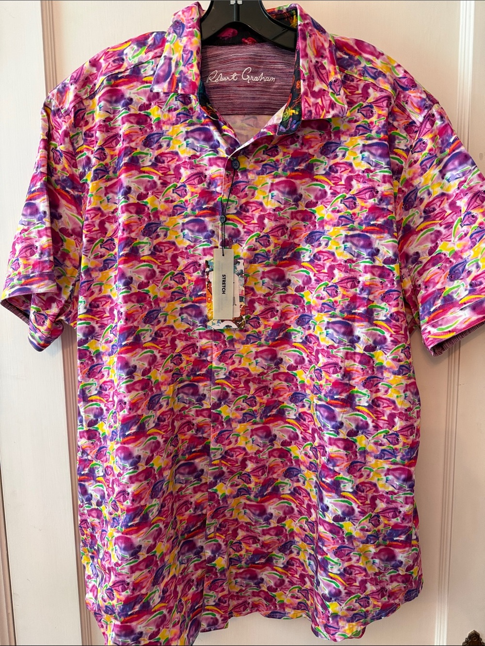 Robert Graham Multicolor Pink Purple Abstract Short Sleeve Shirt